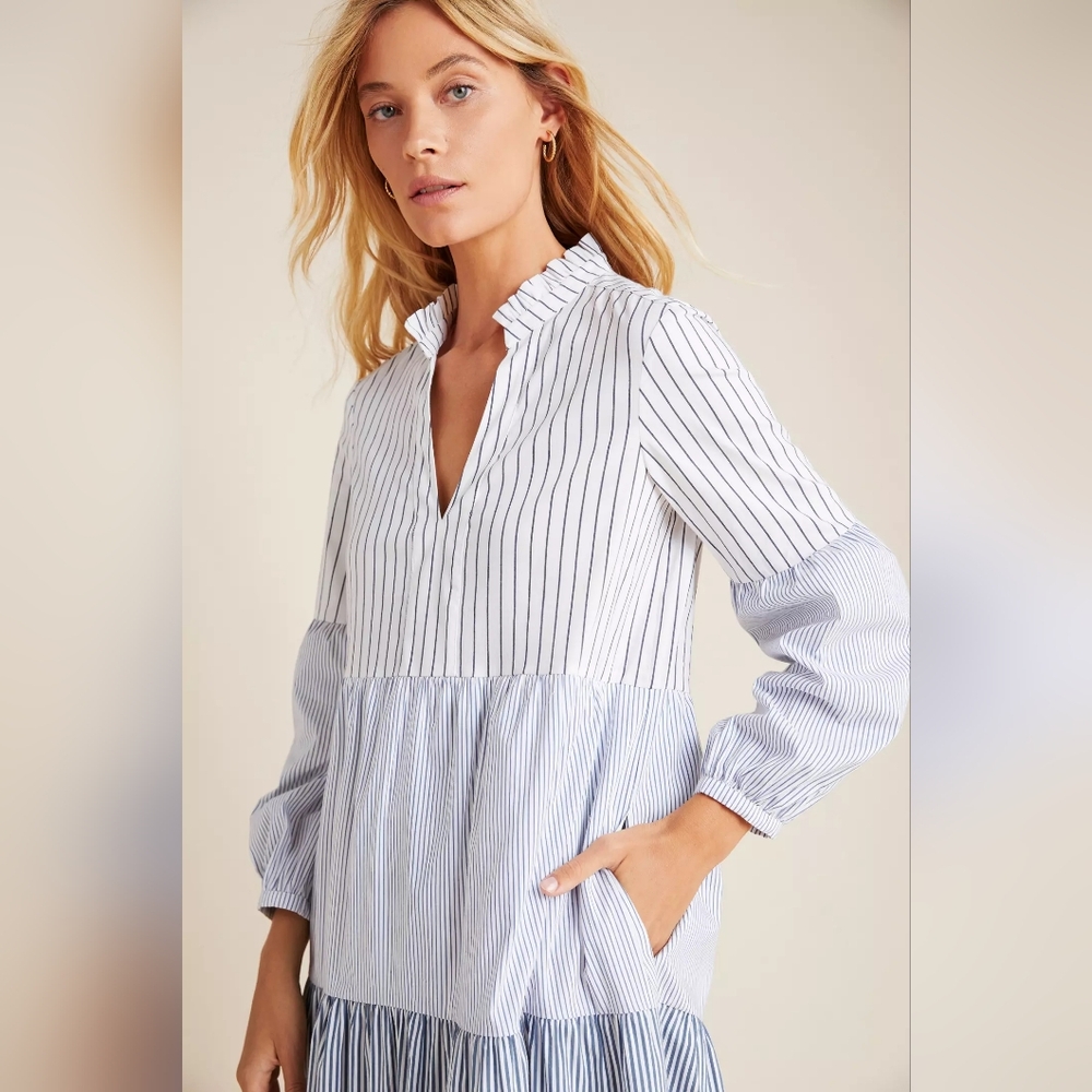 Maeve Blue and White Striped Maxi Dress From Anthropologie Size Xs